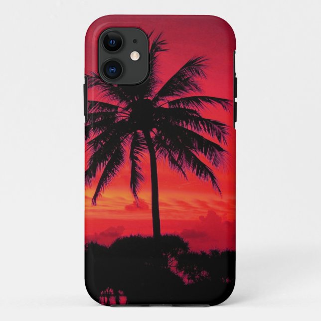Red Hawaiian Sunset Exotic Palm Trees Case-Mate iPhone Case (Back)