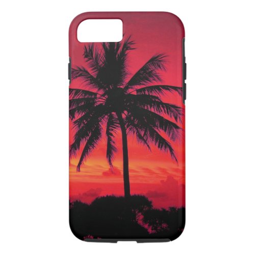 Red Hawaiian Sunset Exotic Palm Trees iPhone 87 Case