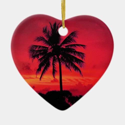 Red Hawaiian Sunset Exotic Palm Trees Ceramic Ornament