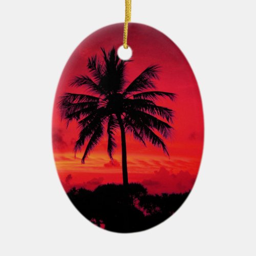 Red Hawaiian Sunset Exotic Palm Trees Ceramic Ornament