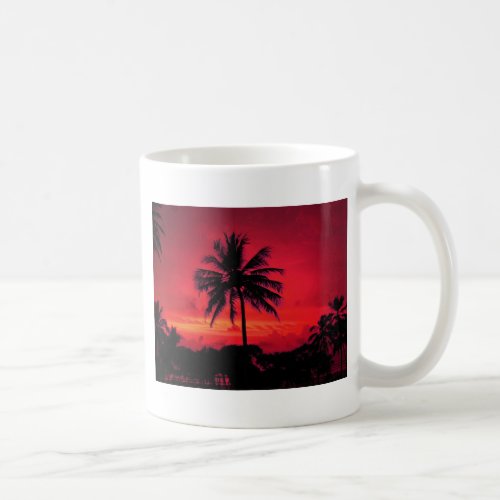 Red Hawaiian Sunset Exotic Palm Trees Coffee Mug
