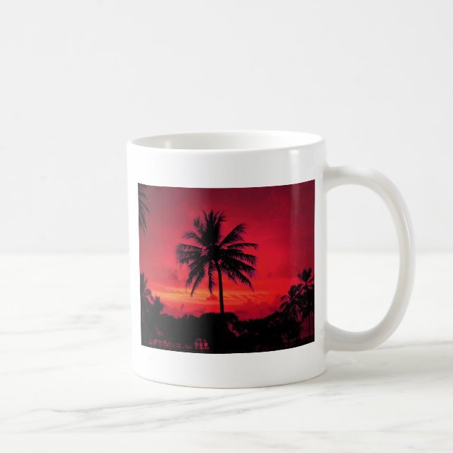 Red Hawaiian Sunset Exotic Palm Trees Coffee Mug (Right)