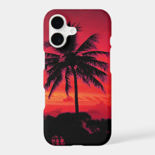 Red Hawaiian Sunset Exotic Palm Trees iPhone 17 Case