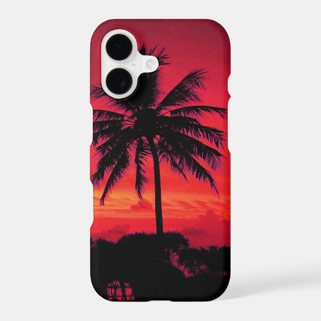 Red Hawaiian Sunset Exotic Palm Trees iPhone Case (Back)