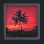 Red Hawaiian Sunset Exotic Palm Trees Jewelry Box<br><div class="desc">Retro Exotic Travel Places Phptography - Vintage Palm Trees Photo Artwork</div>