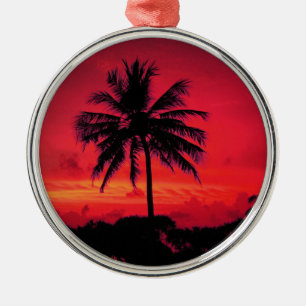 Red Hawaiian Sunset Exotic Palm Trees Metal Ornament