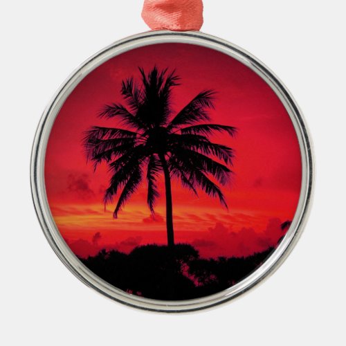 Red Hawaiian Sunset Exotic Palm Trees Metal Ornament