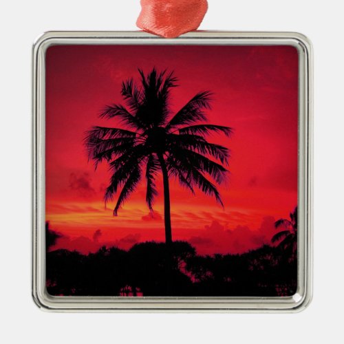 Red Hawaiian Sunset Exotic Palm Trees Metal Ornament
