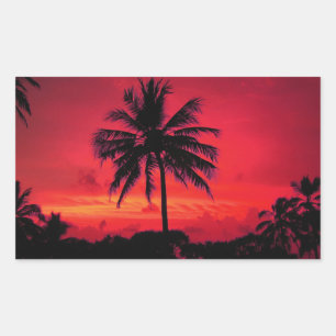 Red Hawaiian Sunset Exotic Palm Trees Rectangular Sticker