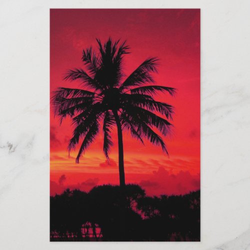 Red Hawaiian Sunset Exotic Palm Trees Stationery