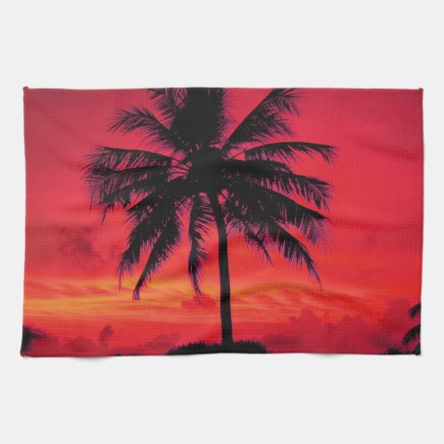 Red Hawaiian Sunset Exotic Palm Trees Towel