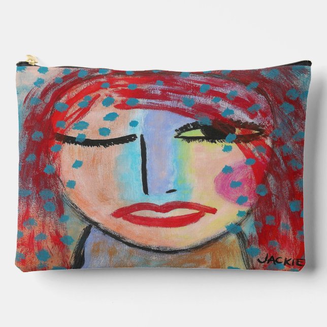 Red Head Abstract Art Accessory Pouch (Front)