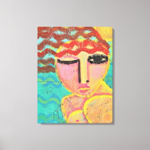 Red Head at the Beach Abstract Portrait on OSB  Canvas Print