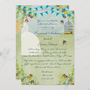 Red Head Bridal Shower Birdcage Bunting Invite