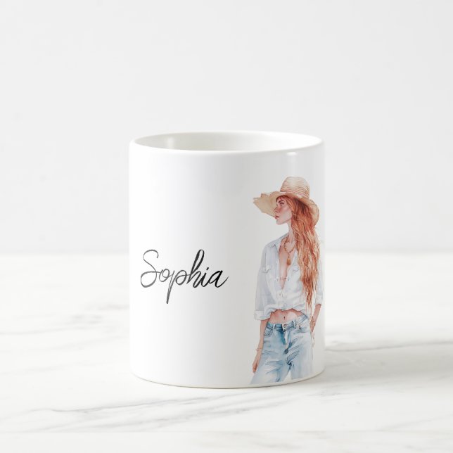 Red Head Female Jeans Coffee Mug (Center)