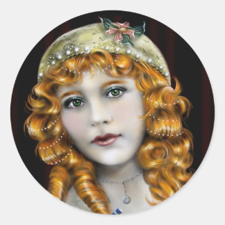 Red Head girl,  Victorian face Classic Round Sticker