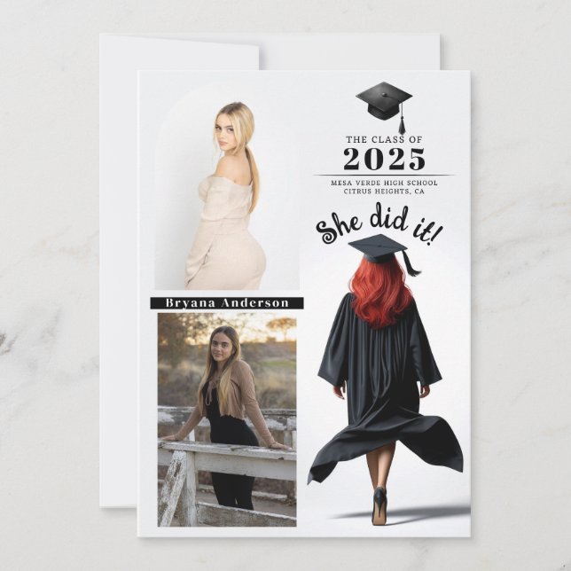 Red Head Grad Girl Graduation Photo Announcement  (Front)