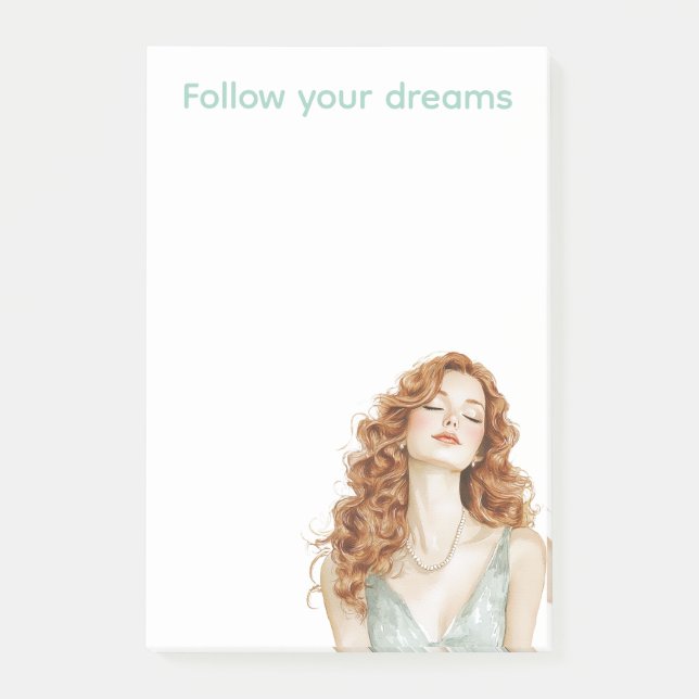 Red Head Lady Mint Dress Post-it Notes (Front)