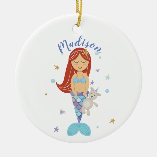 Red Head Little Mermaid Ornament (Front)