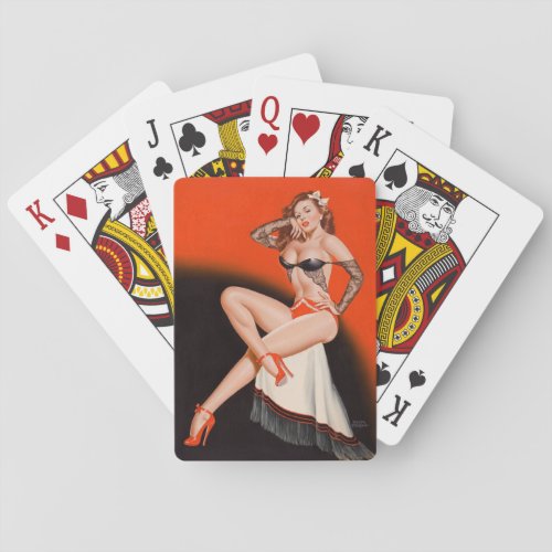 Red Head on Fringed Shawl Pin Up Art Poker Cards