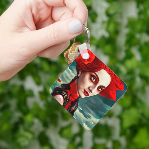 Red Head Poppy Flower Lady fantasy art  Keychain