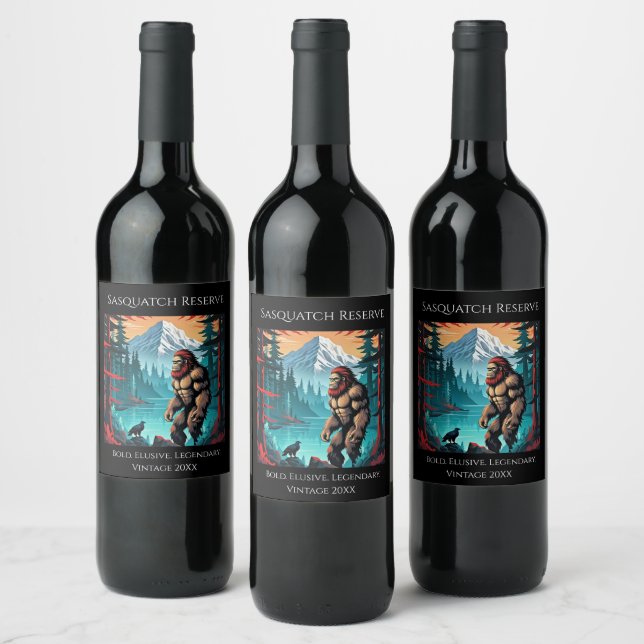 Red Head Sasquatch  Wine Label (Bottles)