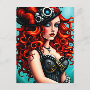 Red Head Steampunk Woman Postcard