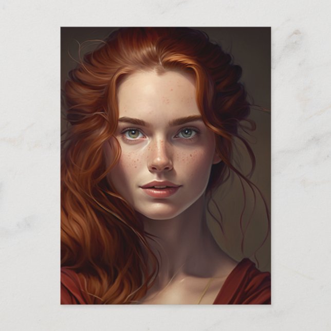 Red Head With Freckles Beautiful Woman Postcard (Front)
