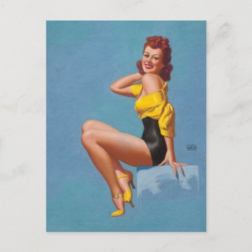 Red_Headed Beauty Pin Up Art Postcard