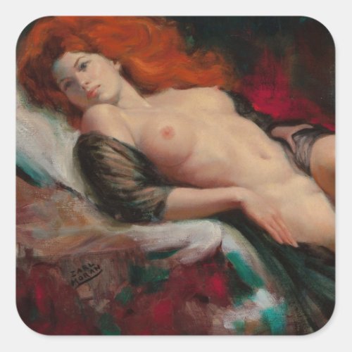 Red Headed Beauty Pin Up Art Square Sticker