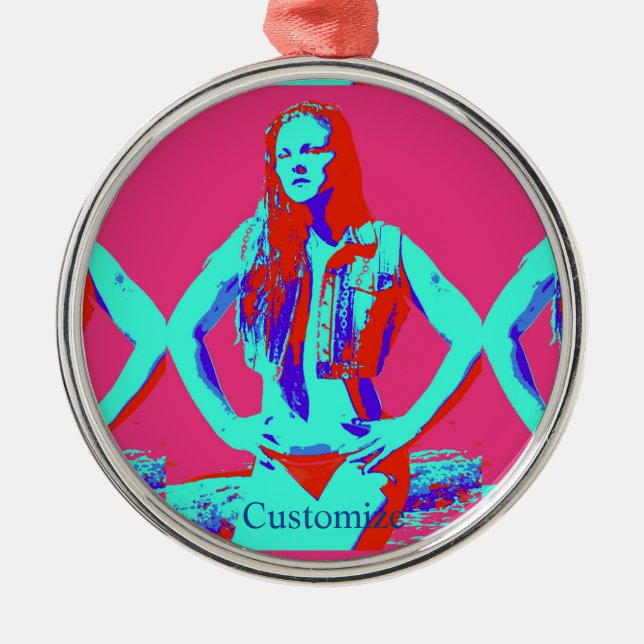 Red-headed bikini girl Thunder_Cove Metal Ornament (Front)