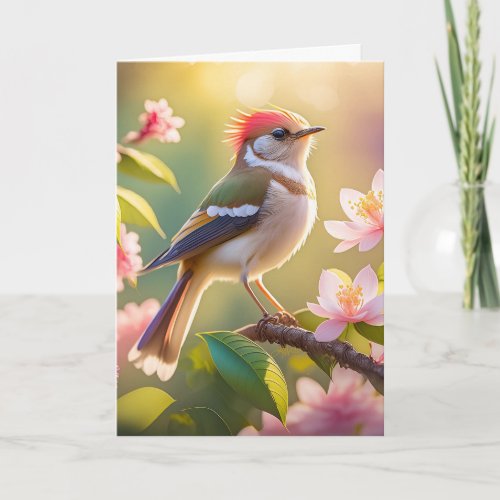 Red Headed Buff Chested Warbler Fantasy Bird Card