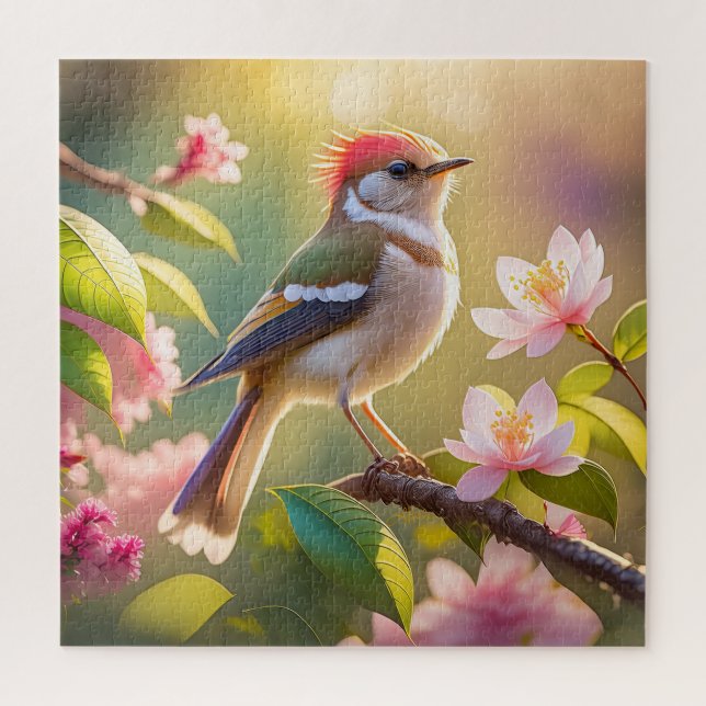 Red Headed Buff Chested Warbler Fantasy Bird Jigsaw Puzzle (Vertical)