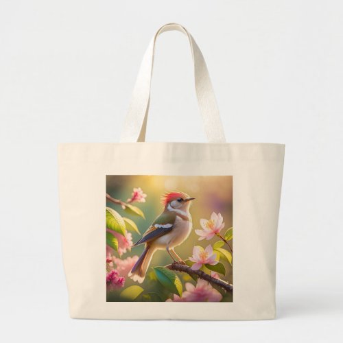 Red Headed Buff Chested Warbler Fantasy Bird Large Tote Bag