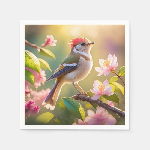 Red Headed Buff Chested Warbler Fantasy Bird Napkins