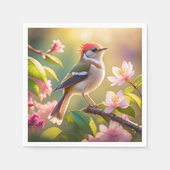 Red Headed Buff Chested Warbler Fantasy Bird Napkins (Front)