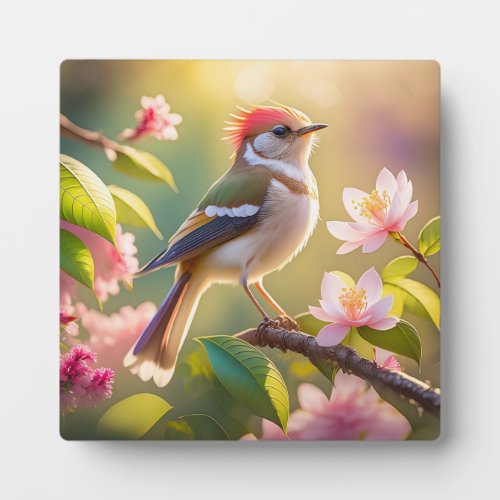 Red Headed Buff Chested Warbler Fantasy Bird Plaque