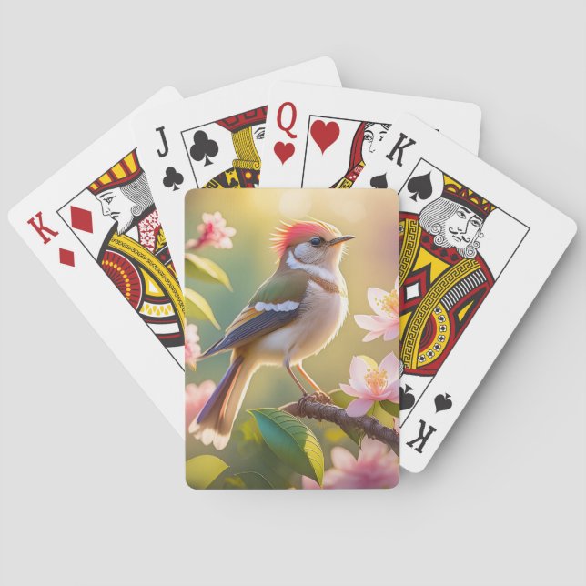 Red Headed Buff Chested Warbler Fantasy Bird Poker Cards (Back)