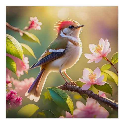 Red Headed Buff Chested Warbler Fantasy Bird Poster