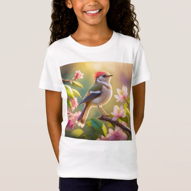 Red Headed Buff Chested Warbler Fantasy Bird T-Shirt (Front)