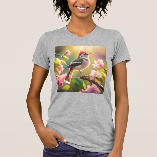 Red Headed Buff Chested Warbler Fantasy Bird T-Shirt (Front)