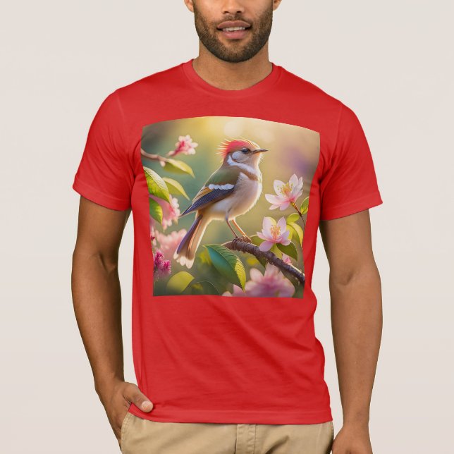 Red Headed Buff Chested Warbler Fantasy Bird T-Shirt (Front)