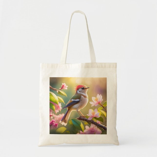 Red Headed Buff Chested Warbler Fantasy Bird Tote Bag (Front)