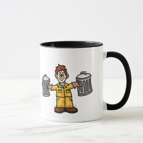 Red Headed Garbage Man Holding 2 Cans Mug
