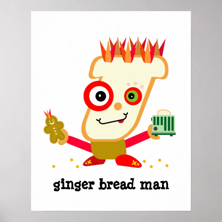 Red-Headed Ginger Bread Man Kawaii Cartoon Poster | Zazzle