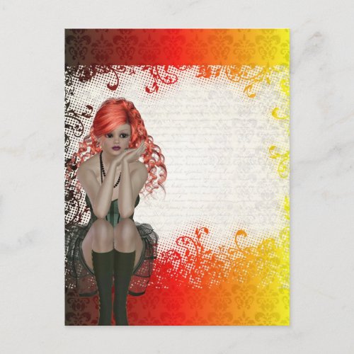 Red headed goth girl postcard