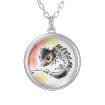 Red-headed Lizard Silver Plated Necklace by mirai_moon at Zazzle