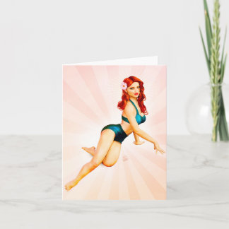 Red Headed Pinup Greeting Card