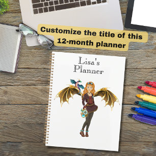 Red-Headed Steampunk Dragon Girl With Brass-Wings Planner