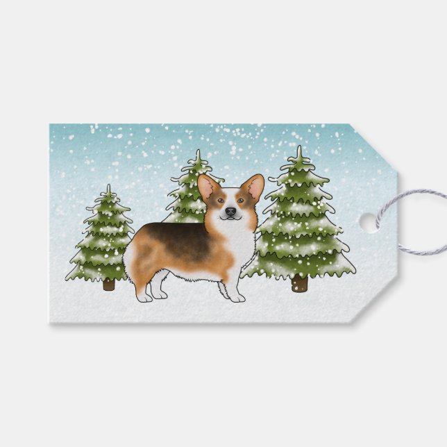 Red Headed Tri Pembroke Corgi Dog Winter Christmas Gift Tags (Front (Horizontal))